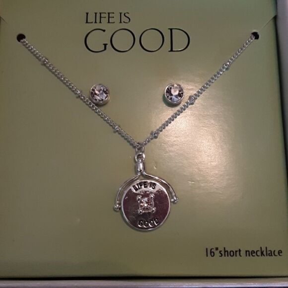 GREAT 🎁!  NWT Silver 16" LIFE IS GOOD Necklace & Earring Gift Set 🔥 - Picture 4 of 4